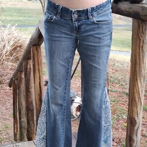 Upcycled Aeropostale Ultra Low Rise Jeans With Added Panels For Bell Bottom Look
